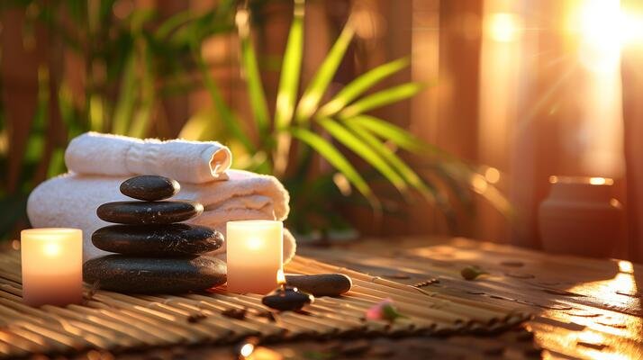 Spa room with massage table